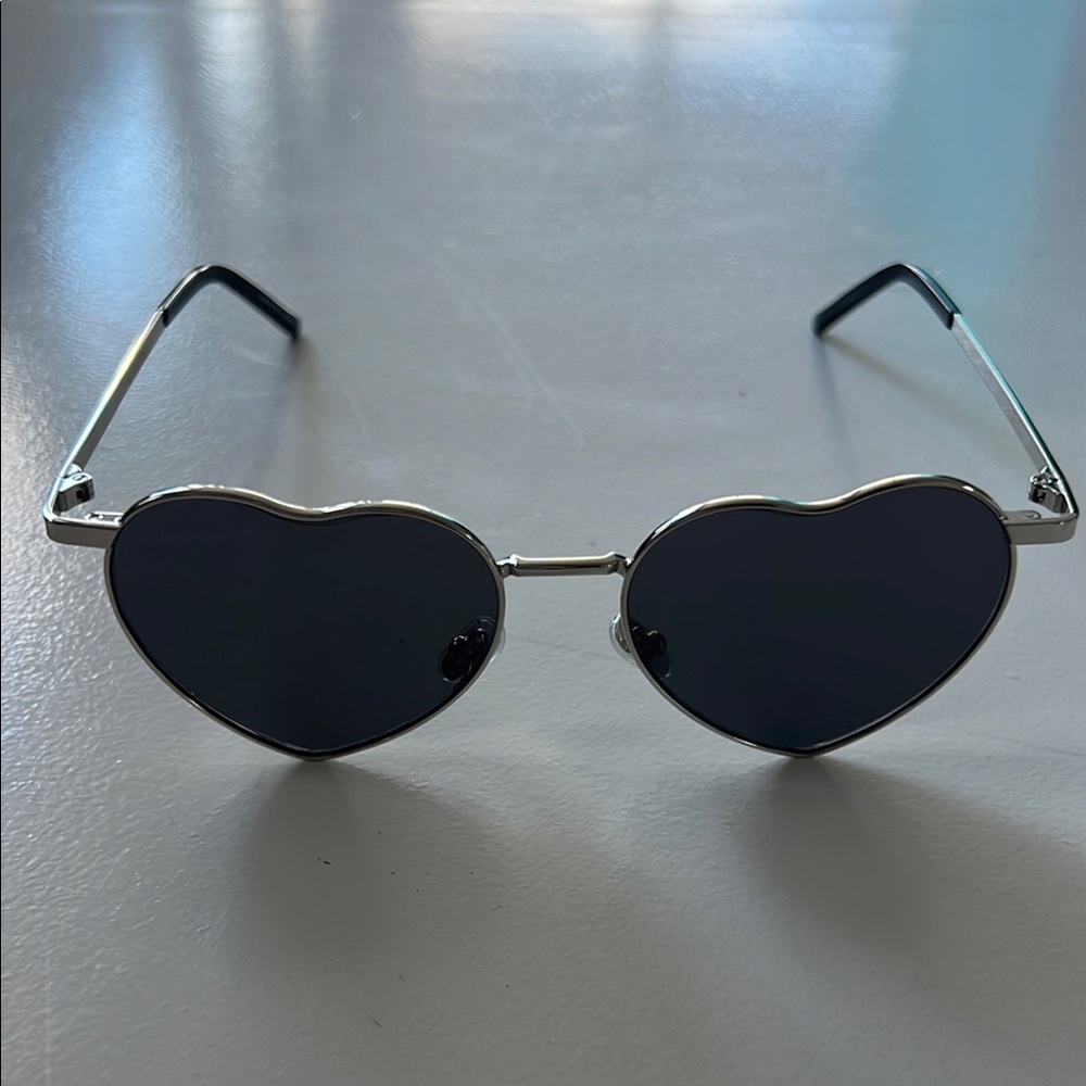 Saint Laurent Heart-Shaped Sunglasses with Silver Frame